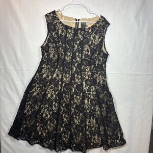 Gabby Skye Black Lace Overlay Sheath Dress Beige Lined Plus Size 16W